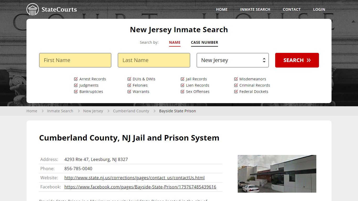 Bayside State Prison Inmate Records Search, New Jersey - StateCourts